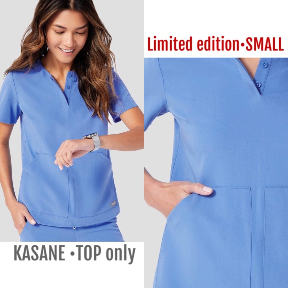 SOLD—-SMALL Figs scrub top ceil blue